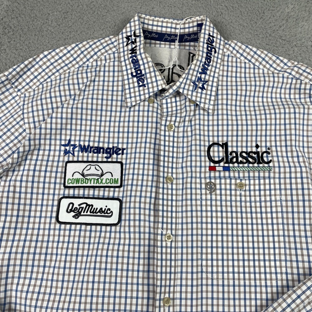 Rodeo Sponsored PBR Cowboy Wrangler Shirt Men XLT Brown Blue Plaid George Strait